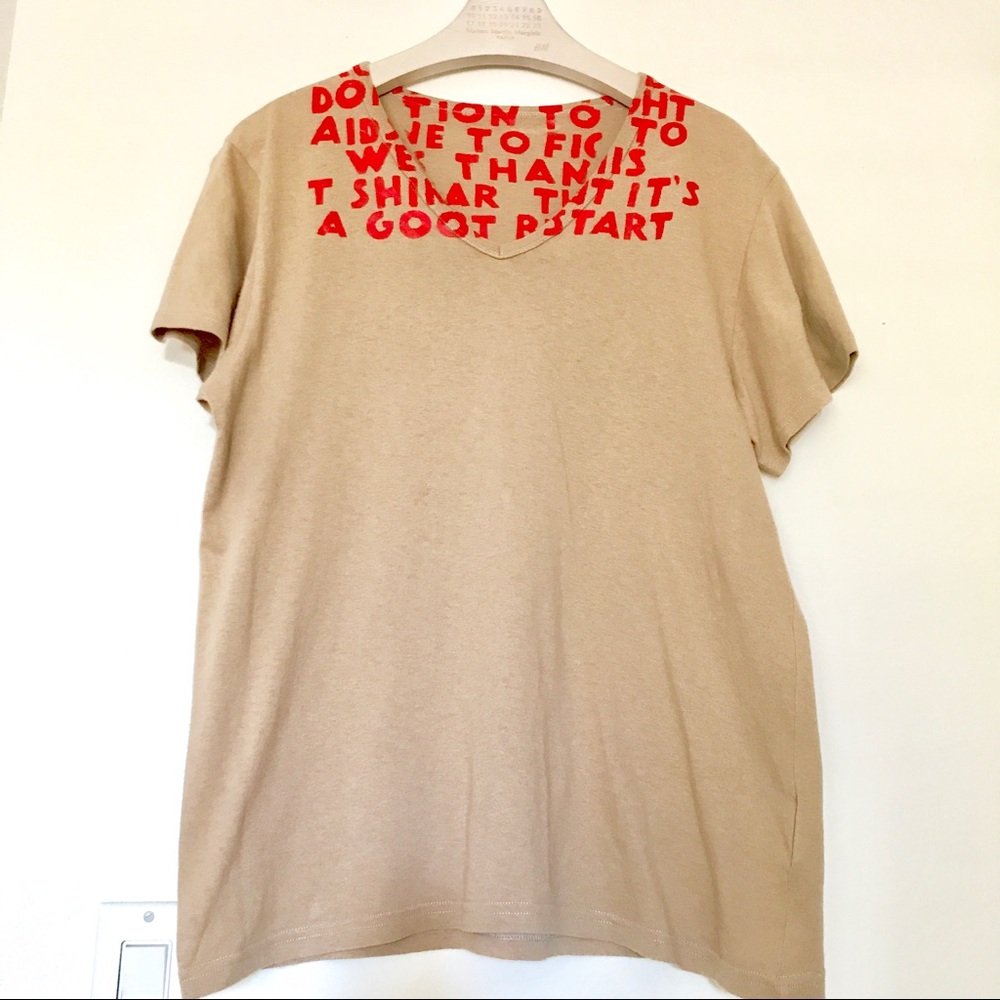 Maison Martin Margiela Beige Tee with Red Neck Graphic